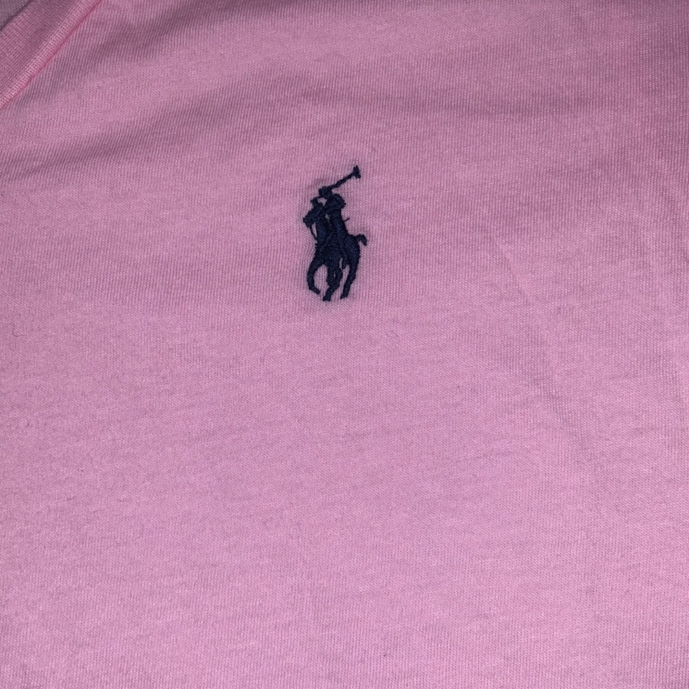 Pink polo v neck shirt with blue logo - Picture 2 of 3
